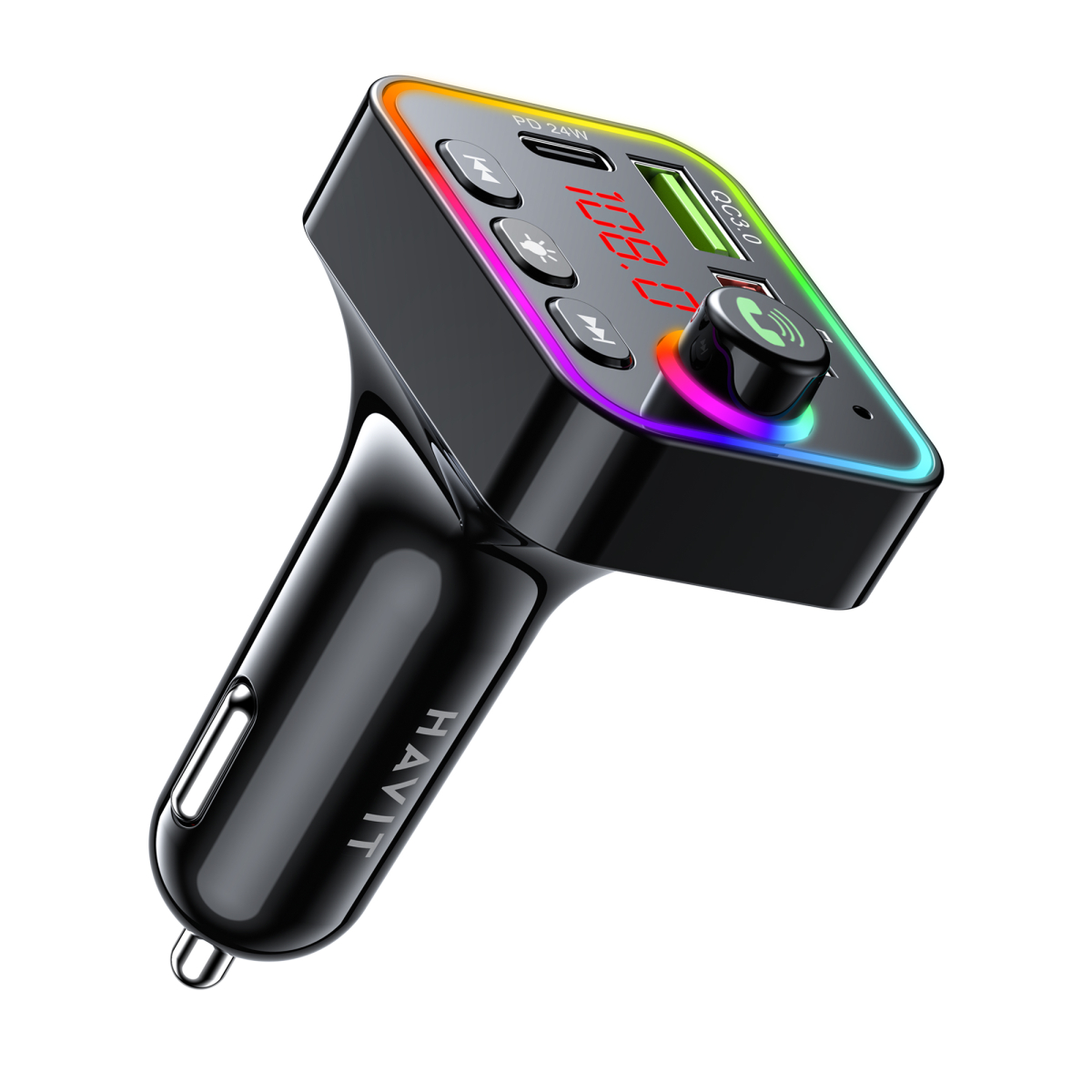 FM модулятор HAVIT HV-FM819BT USB-A+USB-C PD24W RGB Black FM модулятор HAVIT HV-FM819BT USB-A+USB-C PD24W RGB Black