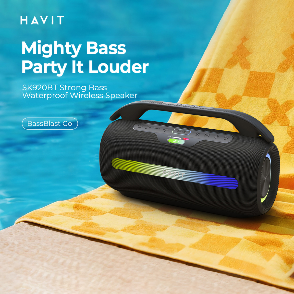 Портативна колонка HAVIT SK920BT IPX6 60W RGB Black