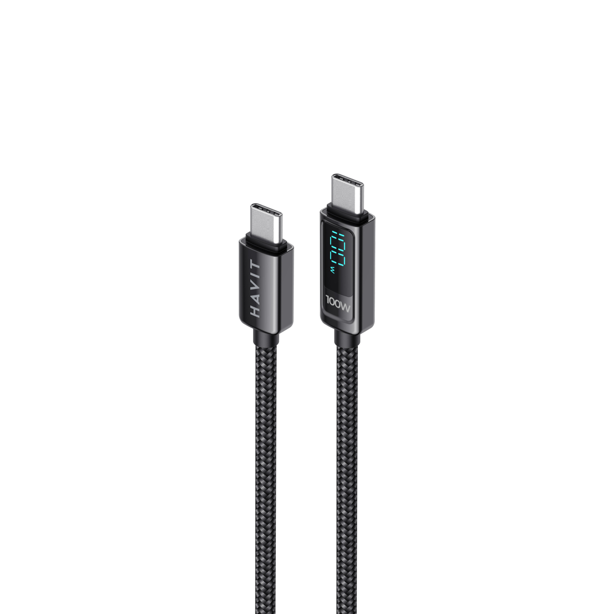 Кабель Type-C to Type-C HAVIT HV-CB6247 PD100W 5A 2м з LED екраном Кабель Type-C to Type-C HAVIT HV-CB6247 PD100W 5A 2м з LED екраном
