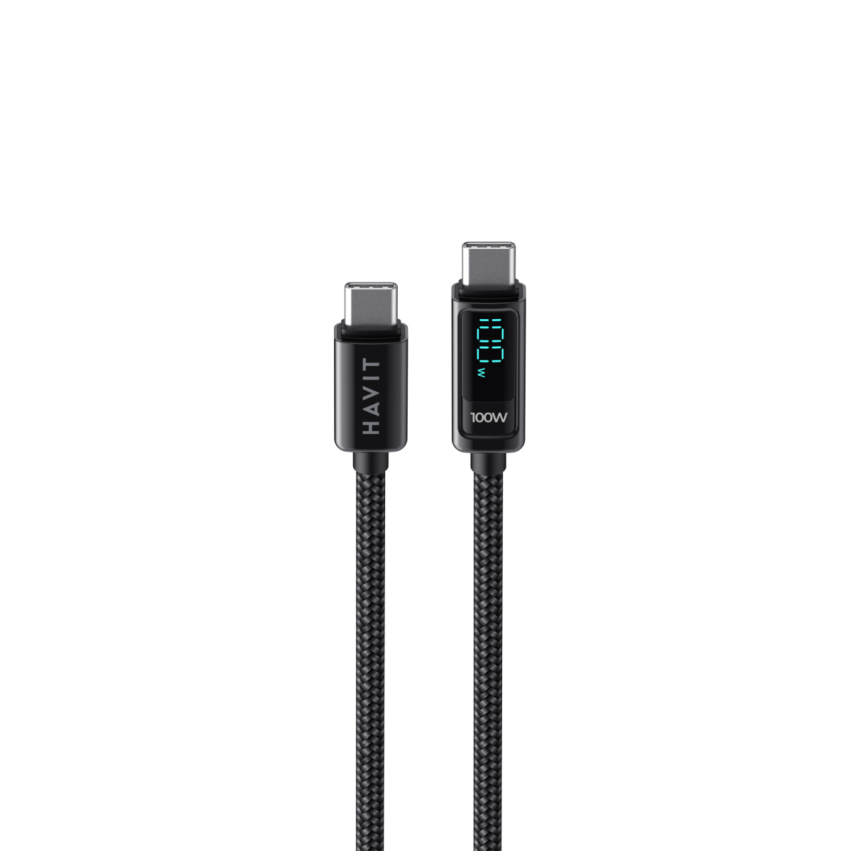 Кабель Type-C to Type-C HAVIT HV-CB6247 PD100W 5A 2м з LED екраном Кабель Type-C to Type-C HAVIT HV-CB6247 PD100W 5A 2м з LED екраном