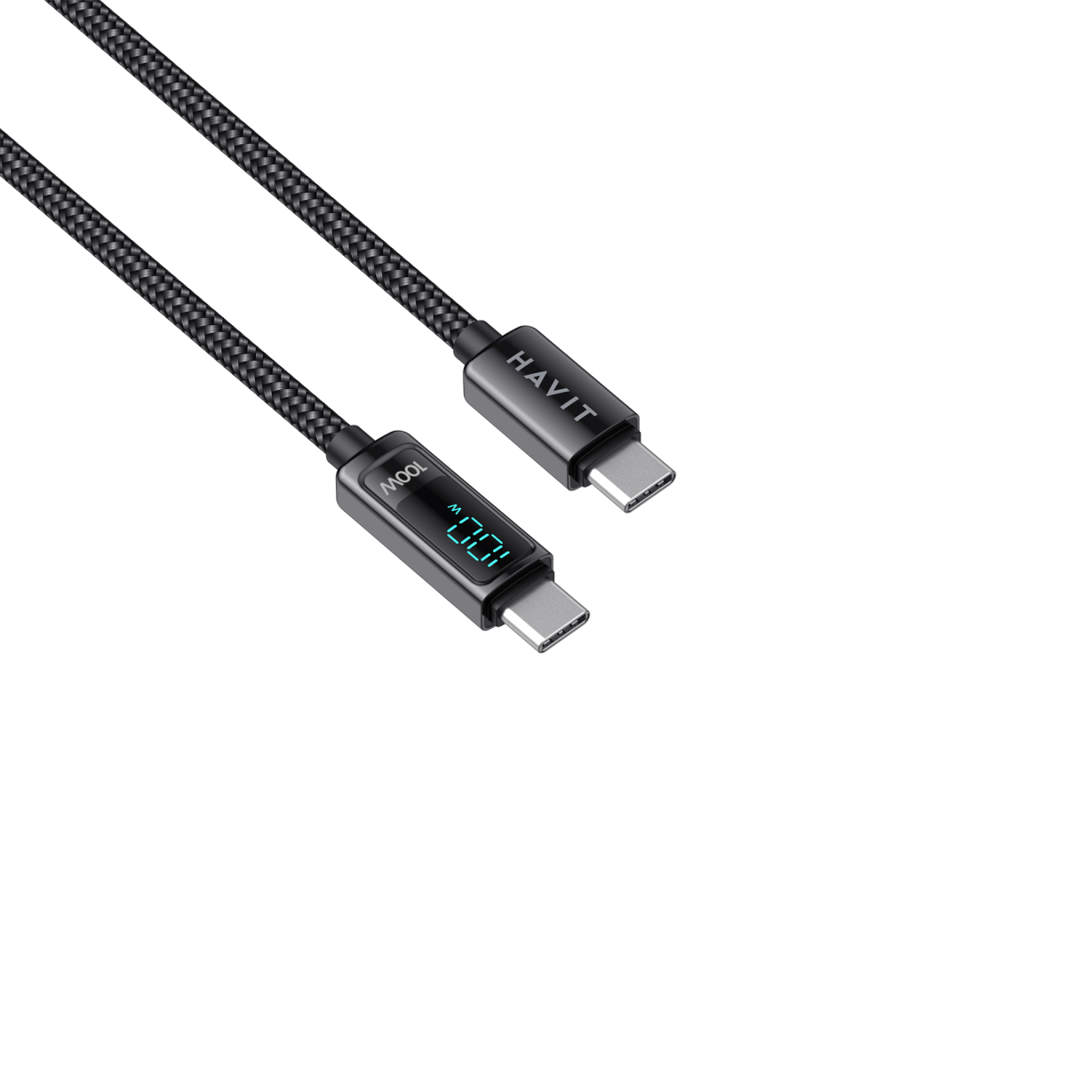 Кабель Type-C to Type-C HAVIT HV-CB6247 PD100W 5A 2м з LED екраном Кабель Type-C to Type-C HAVIT HV-CB6247 PD100W 5A 2м з LED екраном