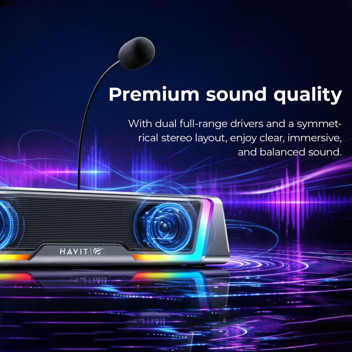 Ігрова колонка SOUNDBAR HAVIT SK221 6W USB+BT RGB Black+Gray