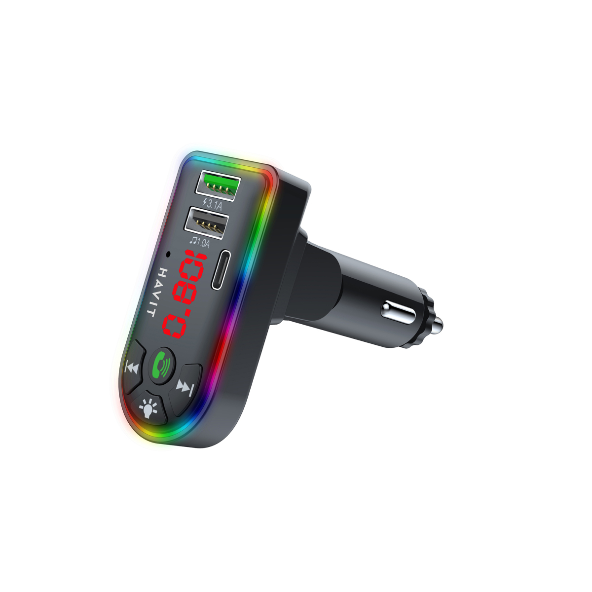 FM модулятор HAVIT HV-FM813BT 2USB+USB-C RGB Black FM модулятор HAVIT HV-FM813BT 2USB+USB-C RGB Black