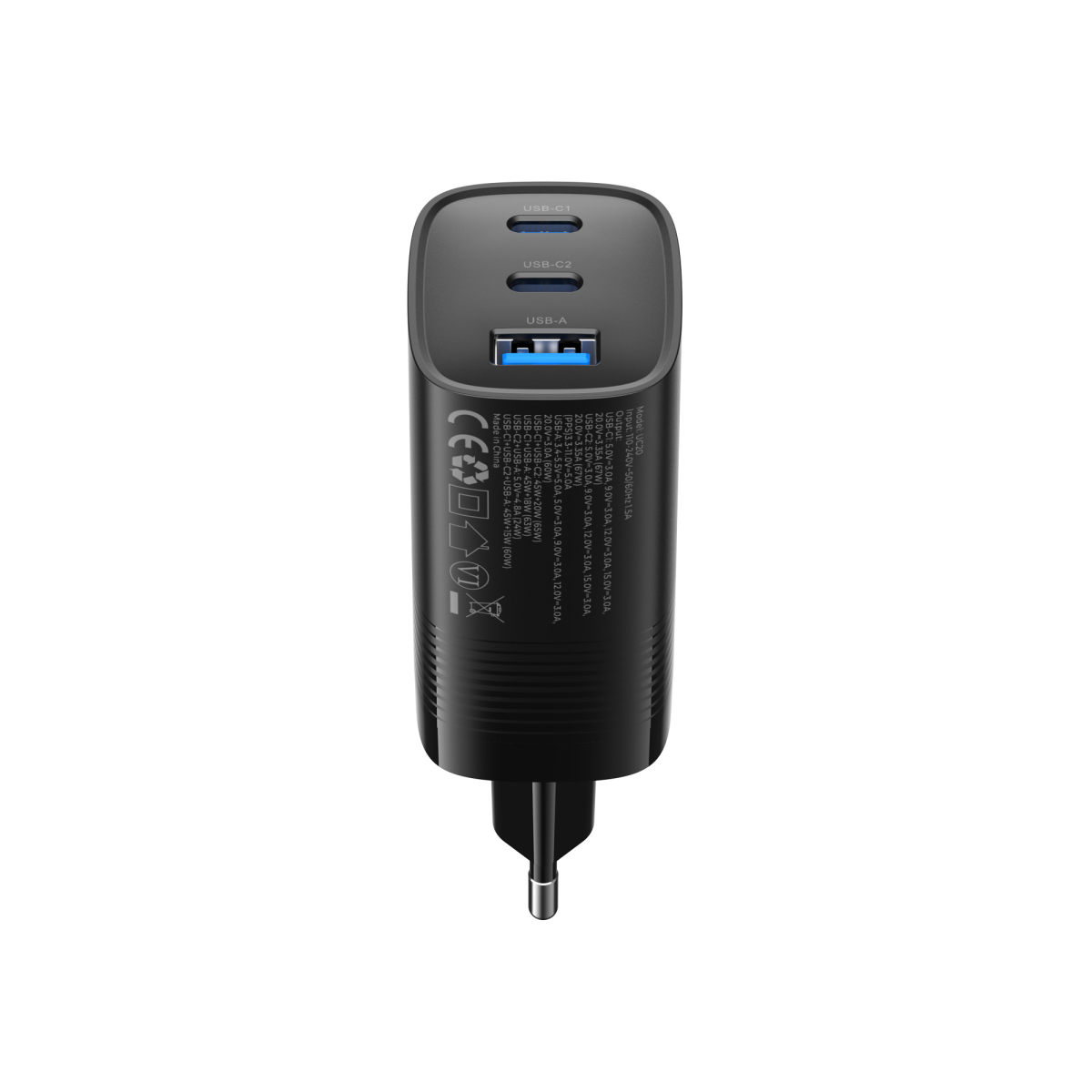 Зарядний пристрій HAVIT UC20 GaN 67W USB-A+2xUSB-C Black