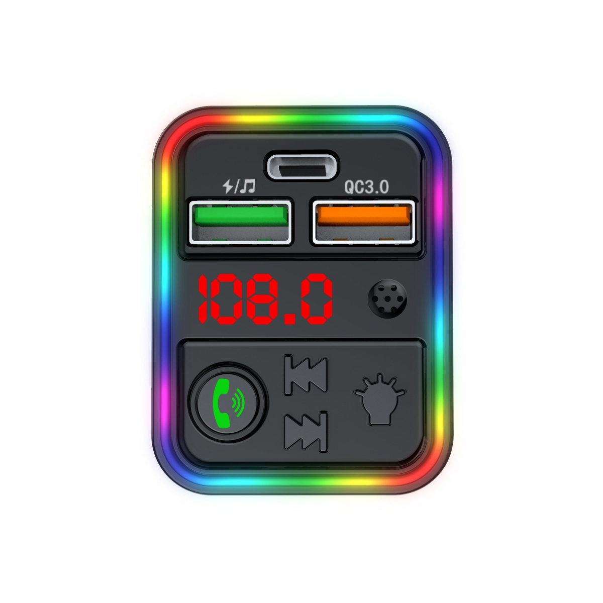 FM модулятор HAVIT FM821BT USB-A+USB-C PD25W RGB Black