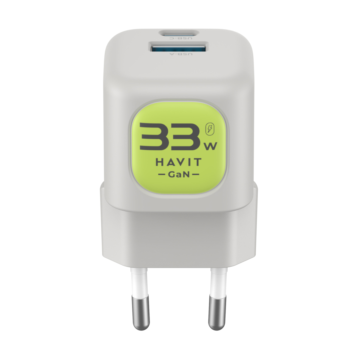 Зарядний пристрій HAVIT HV-UC230 GaN 33W USB-A+USB-C Gray/Green