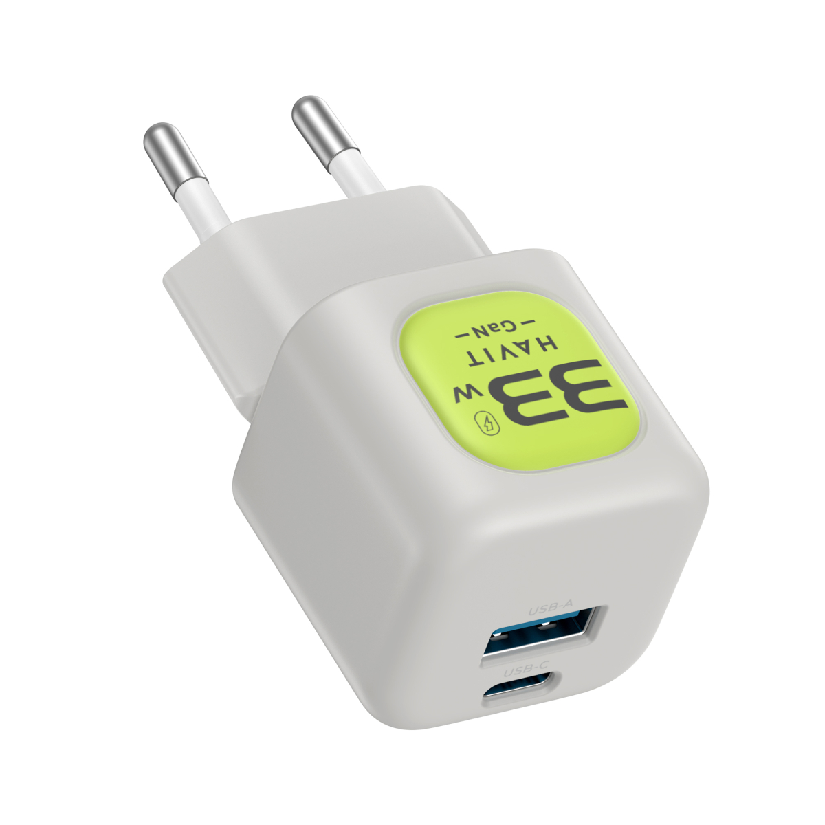 Зарядний пристрій HAVIT HV-UC230 GaN 33W USB-A+USB-C Gray/Green