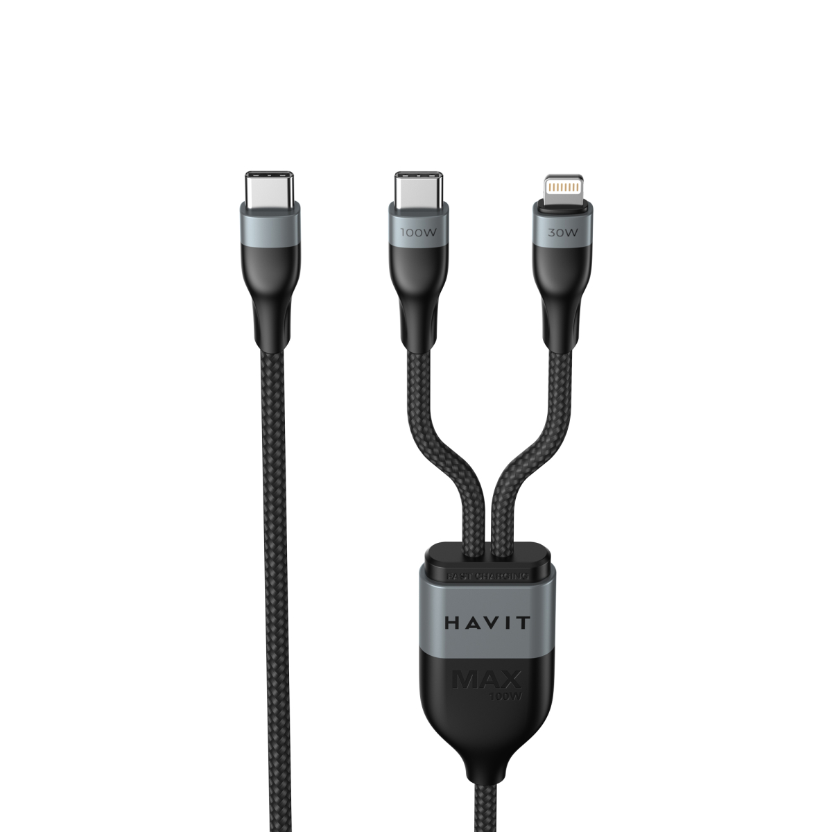 Кабель USB-C - USB-C + Lightning HAVIT HV-CB6326 PD100W 1.2м Кабель USB-C - USB-C + Lightning HAVIT HV-CB6326 PD100W 1.2м