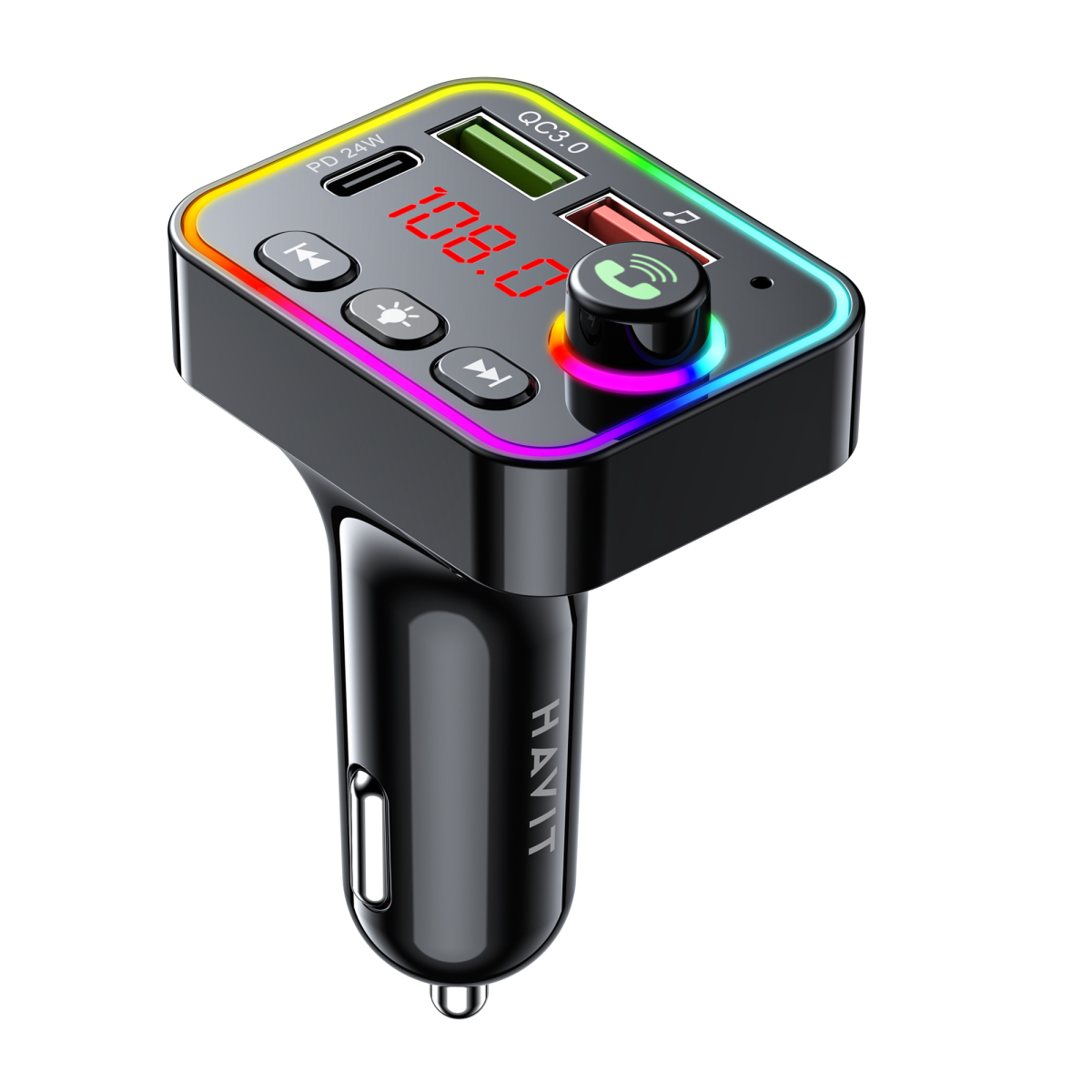 FM модулятор HAVIT HV-FM819BT USB-A+USB-C PD24W RGB Black FM модулятор HAVIT HV-FM819BT USB-A+USB-C PD24W RGB Black